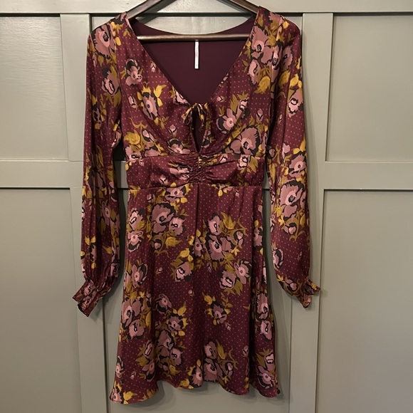 Free People Floral Long Sleeve Dress - Burgundy and Yellow - Picture 2 of 10